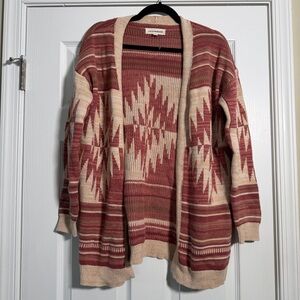 Lucky Brand Red and Cream Patterned Cardigan